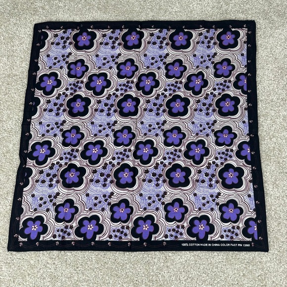 Accessories - Purple Floral Cotton Bandana Retro Psychedelic Flower Print Handkerchief